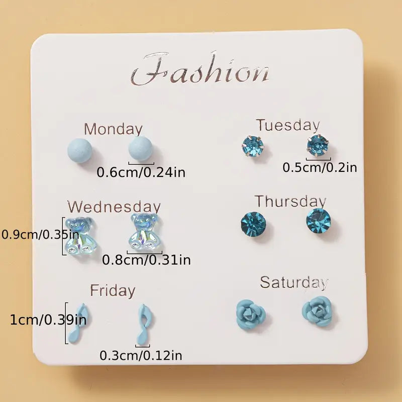 6-Pair Elegant Cute Fashion Stud Earrings Set for Women